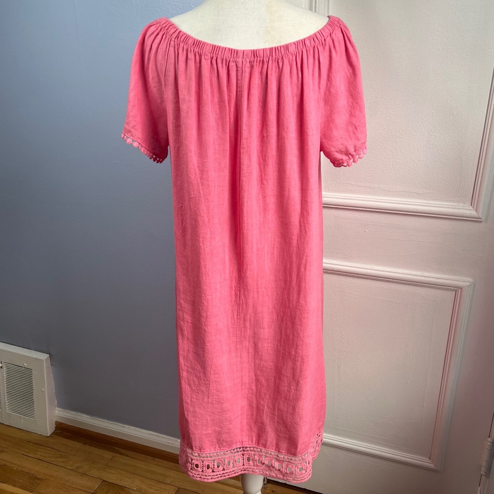 Anthropologie Luisa Perla Linen Dress Italy Coral Pink Eyelet Lace Womens Size M - Picture 3 of 10